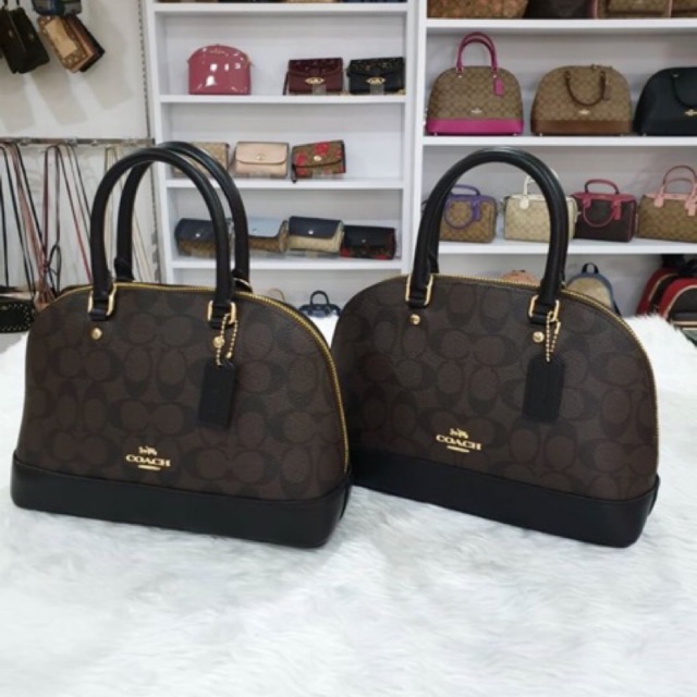 (ผ่อน0%) กระเป๋า MINI SIERRA SATCHEL IN SIGNATURE CANVAS COACH F27583 โดมมินิ ลายC สีน้ำตาลเข้ม