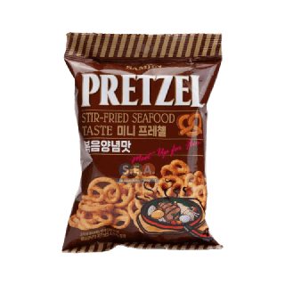 Samjin Pretzel Stir-Fried Seafood Taste 85g. I ซัมจิน เพรสเซล อบกรอบ สเตอร์ฟราย ซีฟู๊ด เทส 85กรัม