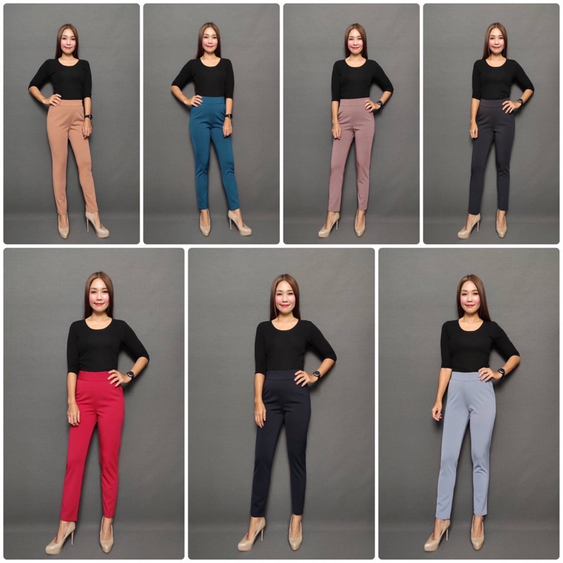 Plain Plain by Noi กางเกงทรงเดฟ8ส่วน มีขอบเอว ผ้ายืดหยุ่น ไม่ต้องรีด ใส่สบายมาก 14 สี พร้อมส่ง