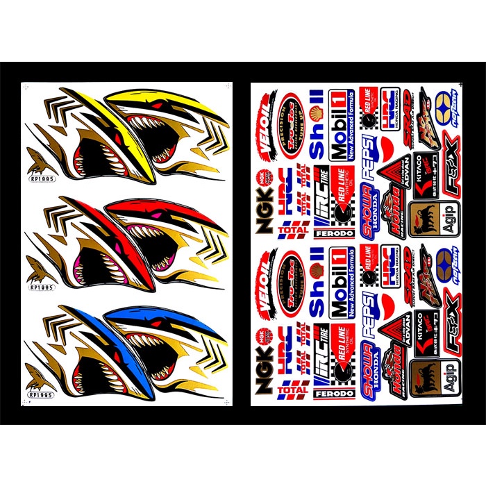 ฉลาม NGK Mobil1 สติ๊กเกอร์Racing สติ๊กเกอร์ติดรถ สติ๊กเกอร์แต่งรถมอเตอร์ไซค์ บิ๊กไบค์ ติดรถยนต์ หมวกกันน็อค เนื้อPVC