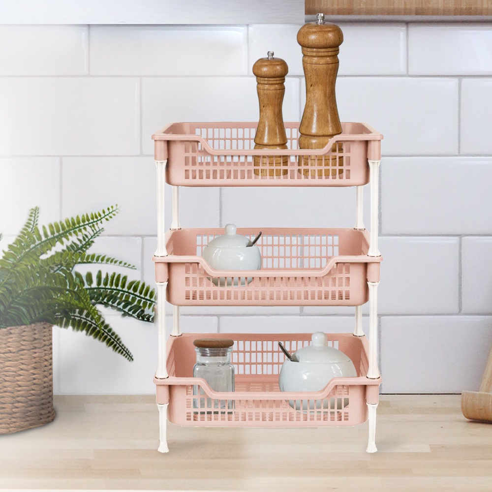 Homebase API Thai ชั้นวางจานพลาสติก 3 ชั้น W43xD30xH59 Cm สีชมพู