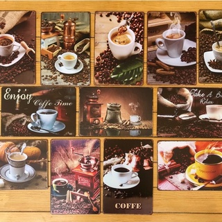 แผ่นสังกะสี(ส่งเร็ว) กาแฟ ☕️ coffee ป้ายสังกะสี ติดผนังแนววินเทจขนาด20x30cm. แผ่นเรียบ