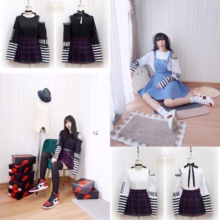 พร้อมส่ง เสื้อยืด oversize แขนยาวสไตล์พังก์ร็อคE-girlสตรีทgothicHarajukuชุดเต้นโคฟเวอร์ เสื้อผ้าผู้หญิง