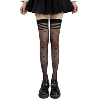 Black Bow Stockings Womens New Striped Over-the-knee Stockings Thin Anti-peeling Sexy Thigh High Stockings Women