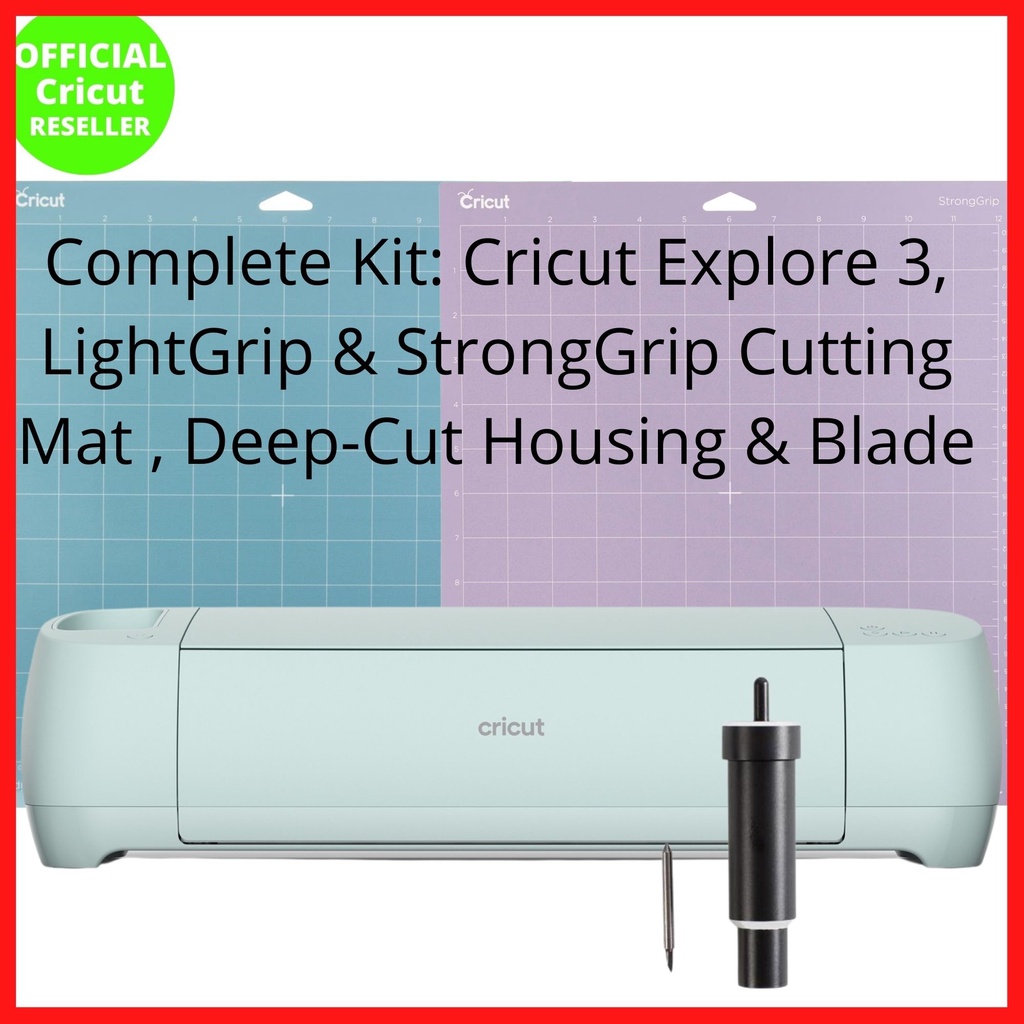 Cricut Explore 3 Complete Kit (Explore 3, แผ่นรองตัด LightGrip & StrongGrip และที่อยู่อาศัยและใบมีดแ