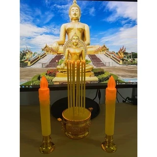 กระถางธูป ชุดกระถางธูป เทียนไฟฟ้า หลอดLED 9ดอก แถมถ่านฟรี