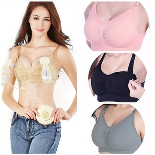 (M-XL)ชุดชั้นใน Seamless ใส่เครื่องปั๊มนมได้  สีดำ/เทา/นู้ด/ชมพู  # B1130