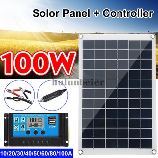 100W Solar Panel แผงพลังงานแสงอาทิตย์ + 10-100Aตัวควบคุมแอลซีดีชุดหรือรถตู้คาราวานเรือRVรถ/แคมป์/กลางแจ้งกิจกรรมChargerตัวหนีบปากจระเข้