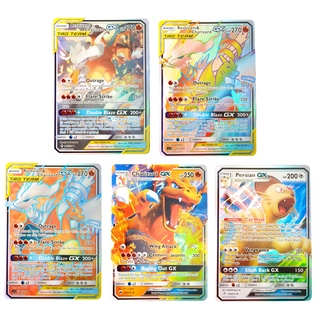 Pokemon Card Tag Team &amp; GX ชุด 5 ใบ Reshiram &amp; Charizard, Persian การ์ดภาษาอังกฤษ Shining Cards Series