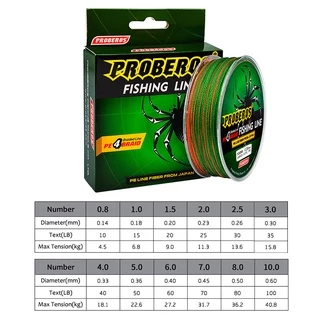 สายPEถัก4 PROBEROS สายพีอี หลากสี เหนียว ทนทาน ยาว100 เมตร เอ็นตกปลา FISHING LINE