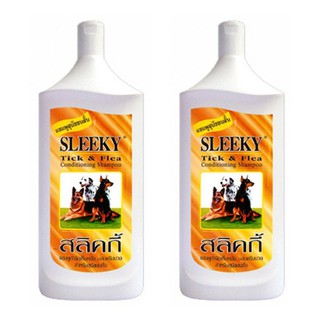 Sleeky สลิคกี้ แชมพูสุนัข กำจัดเห็บหมัด ผสมครีมนวดสำหรับสุนัขขนสั้น 350ml.(แพ๊ค2ขวด)