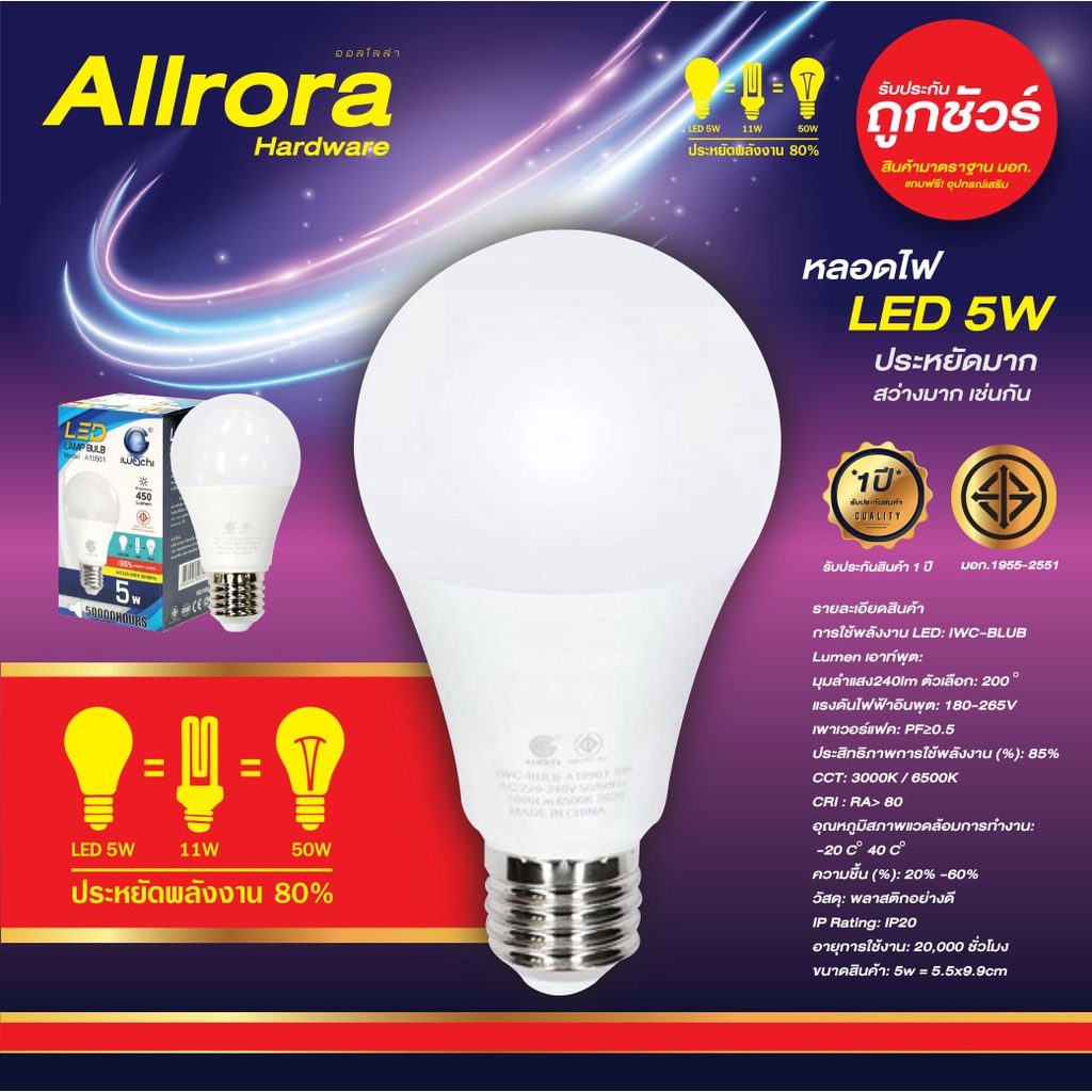 หลอดไฟ LED IWACHI  BLUB 5 W รุ่น IWC-LED-BLUB-5 W