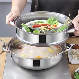 [ลูกค้าใหม่ 1 บาท] หม้อฝาใสอเนกประสงค์ 1-2-3ชั้น 28cm.ผลิตจากสแตนเลส ใช้กับเตาแม่เหล็กไฟฟ้าได้