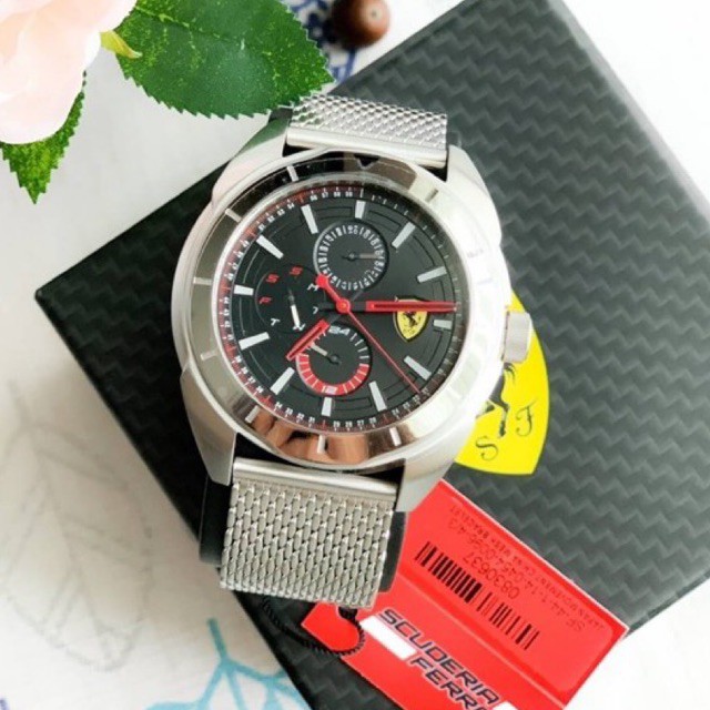 (ผ่อน0%) นาฬิกา ❤️Ferrari❤️ ❤️Forza Chronograph Mesh Bracelet Watch ❤️สายเหล็ก ❤️ขนาด 45 mm สีเงิน