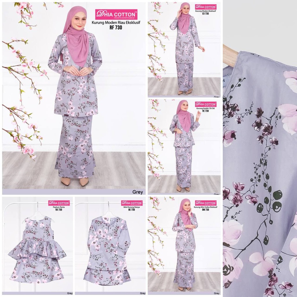 [V27 SET 730] EXCLUSIVE COTTON KURUNG DRESS (GREY) - MODERN KURUNG, MINI, RIAU, KEDAH - JULY 2021