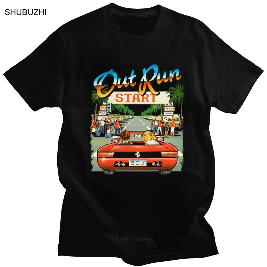 เสื้อยืดผ้าฝ้ายพิมพ์ลายขายดี เสื้อยืดแขนสั้น ผ้าฝ้าย พิมพ์ลายเกมแข่งรถวิดีโอเกม Out Run สไตล์ญี่ปุ่นวินเทจ ยุค 80s สําหร