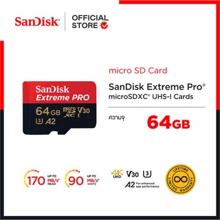 SanDisk Extreme Pro microSD 64GB ความเร็วอ่าน 170MB/s เขียน 90MB/s (SDSQXCY_064G_GN6MA) เมมโมรี่ แซนดิส สำหรับ Gopro