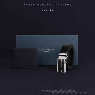 Louis Montini Gift Set Boxset Wallet and Belt ชุดกิ๊ฟเซ็ท กระเป๋าสตางค์ และ เข็มขัดหนังแท้ LM-GS