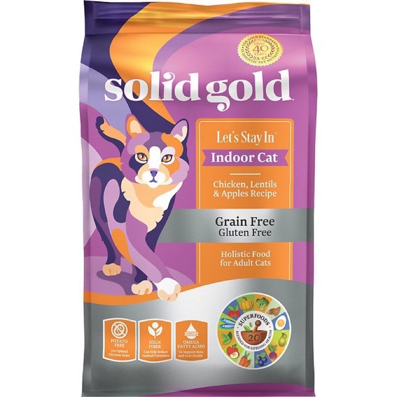 (OUT OF STOCK)🐱 Solid Gold: Let's Stay in Indoor Cat; Grain Free 6lbs (2.7kg) / สูตรสำหรับแมวในบ้าน 
