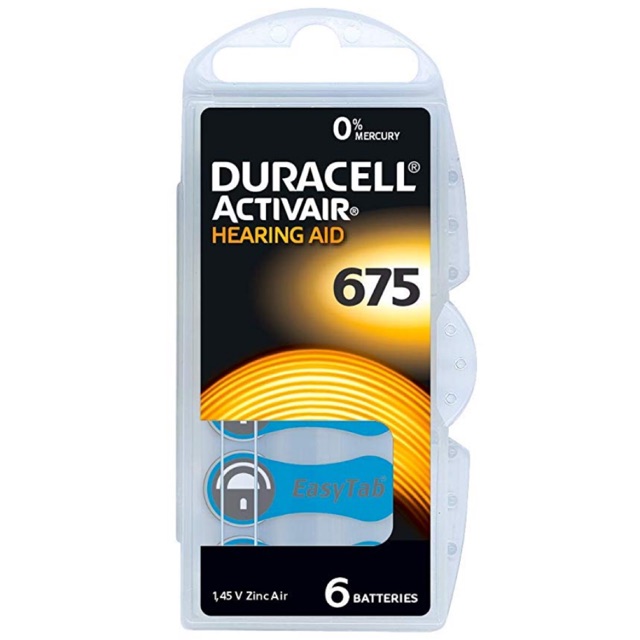 Duracell ถ่านเครื่องช่วยฟัง ถ่านกระดุม ถ่านหูฟังคนแก่ ขนาด 675/PR44 กล่องละ 10 แพ็ค (60ก้อน)