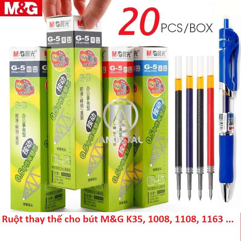 COMBO 5 ไส้ปากกาเจล MG G5 พร้อมไส้ 0.5 มม. สําหรับปากกา K35, R1, R3 (รีฟิลไขมัน M&G)