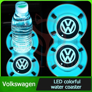 แผ่นรองแก้วน้ํา LED เรืองแสง กันลื่น อุปกรณ์เสริม สําหรับรถยนต์ Volkswagen Magotan Passat CC Golf 7 1 ชิ้น