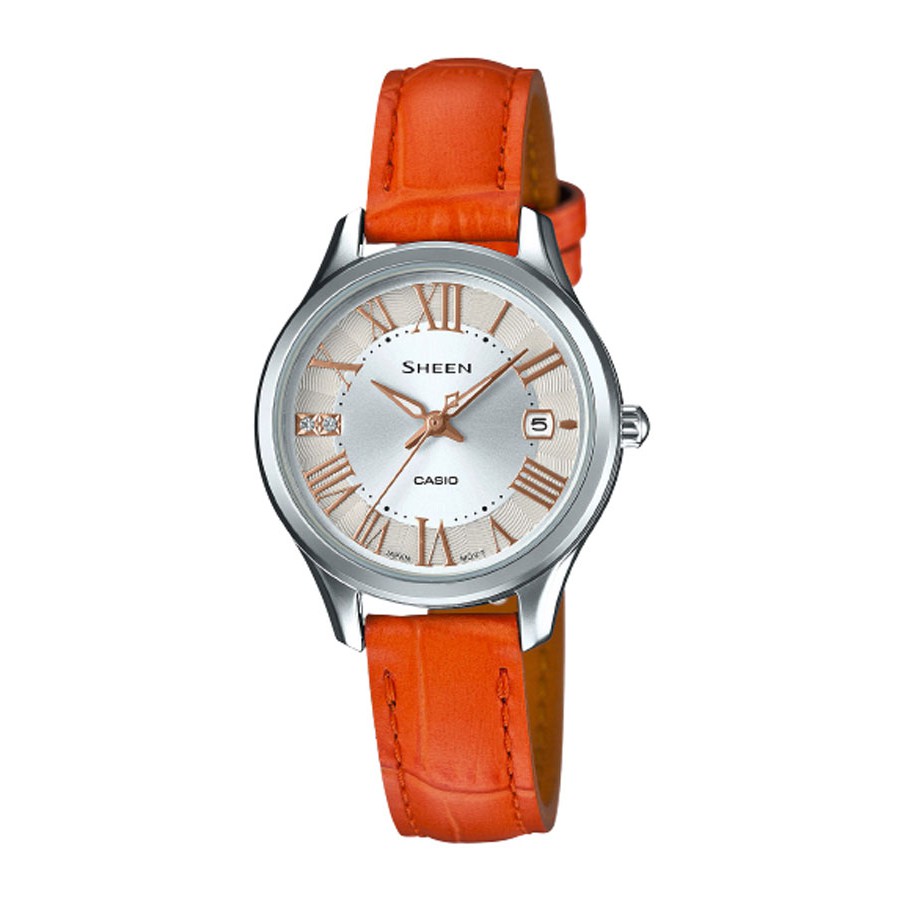 Casio Sheen นาฬิกาข้อมือผู้หญิง สายสหนังแท้ รุ่น She-4050L-7A - สีส้ม |  Shopee Thailand