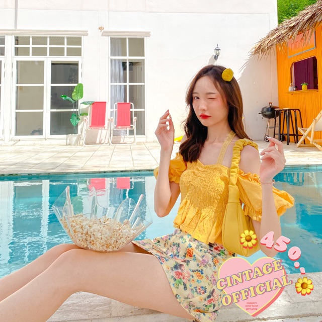 Cintage♡ CT751 เซตครอปสม็อคกปดอก1057