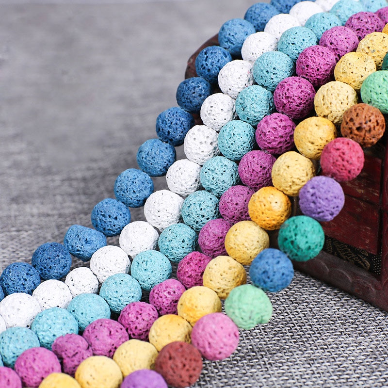 หลายสีภูเขาไฟร็อครอบหลวมลูกปัดหินธรรมชาติลาวาลูกปัดสําหรับเครื่องประดับทํา ทําเอง สร้อยข้อมือ