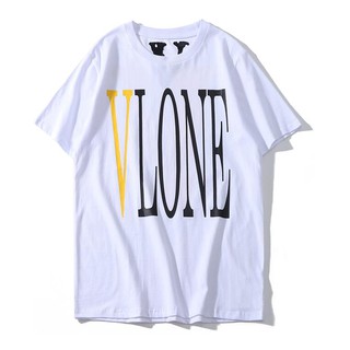 เสื้อสีขาว - vloneแฟชั่นพิมพ์ผ้าฝ้าย unisex เสื้อยืดแขนสั้น