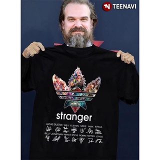 เสื้อยืด ผ้าฝ้าย 100% พิมพ์ลาย Stranger Things And Symbol With The Actor Signature ยอดนิยม สําหรับผู้ชาย เล่นกีฬา มวย