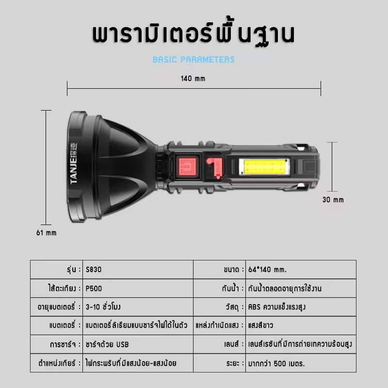 RV169888 ไฟฉายแรงสูง USB Charging Flashlight OSL+COB blub ให้ความสว่างมาก น้ำหนักเบา BL-830 ราคา ถูกที่สุด ดีลบีเคเค แกลเลอรีภาพที่ 5