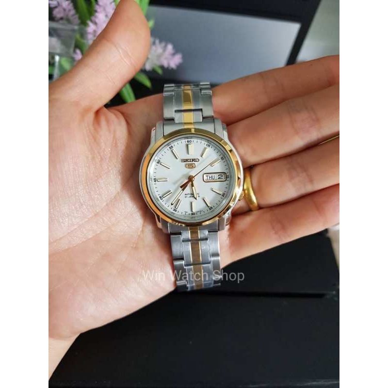 Win Watch shop นาฬิกา Seiko Automatic รุ่น SNKL84k1 นาฬิกาผู้ชายสายแสตนเลส สองกษัตริย์ หน้าปัดขาว เข