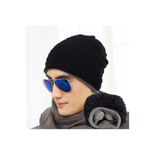 P53 หมวกถักไหมพรม สีดำ BeanieUnisex -Black