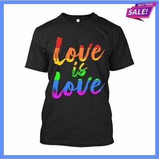 เสื้อยืดลําลองสําหรับผู้ชายแขนสั้นพิมพ์ลาย Love Is Love สีรุ้ง T Xs3Xl