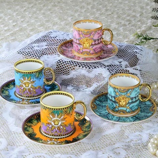 Versace European Bone China Coffee Cup Saucer 2 Cups 2 Saucers