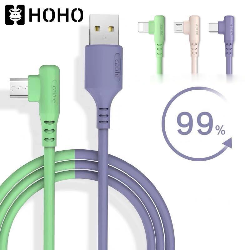 HOHO🔥สายชาร์จสำหรับ ใช้สำหรับ  Android data Micro USB cable Charging Cable90°เคส L มุม 90 องศา