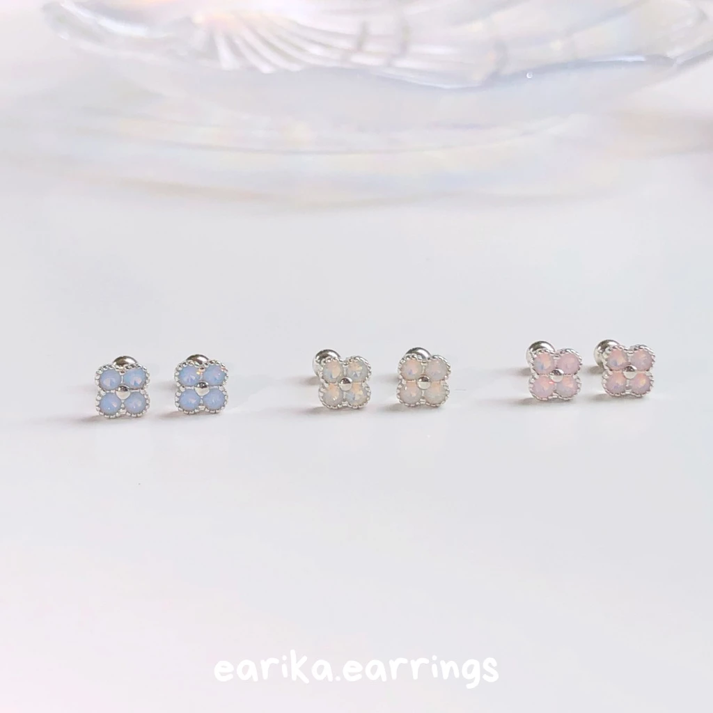 earika.earrings - opal clover piercing จิวหูเงินแท้จี้ดอกโคลเวอร์โอปอล (มีให้เลือก 3 สี) เหมาะสำหรับคนแพ้ง
