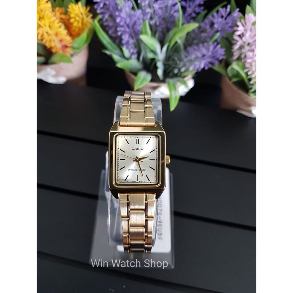 นาฬิกาข้อมือ สมาร์ทวอทช์ นาฬิกา CASIO รุ่น LTP-V007G-9E  นาฬิกาสำหรับผู้หญิง สายสแตนเลส สีทอง หน้าปัดเหลี่ยม - แท้ 100%