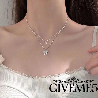 Giveme- สร้อยคอโซ่ สองชั้น จี้ผีเสื้อ ประดับพลอยเทียม เครื่องประดับ สําหรับผู้หญิง