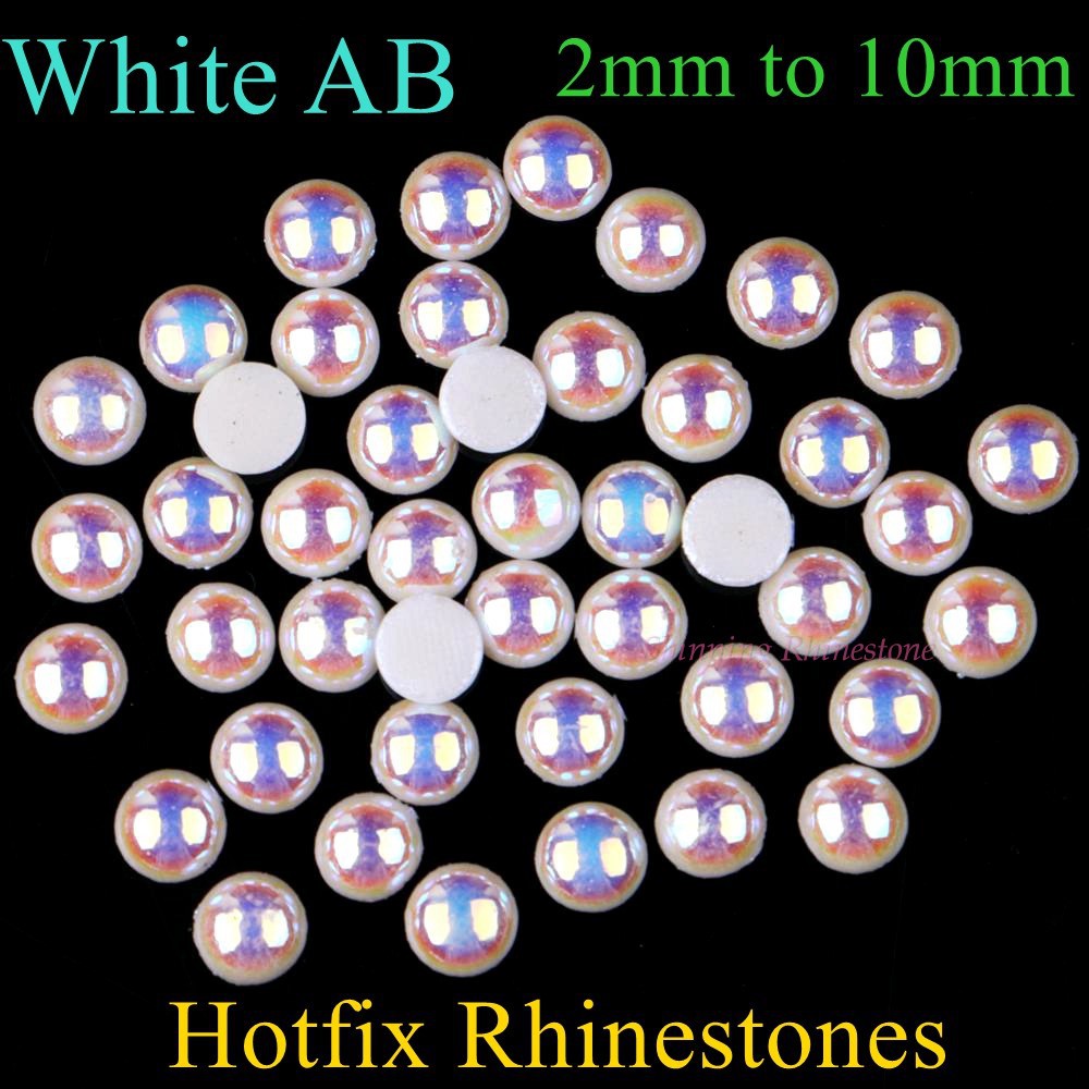 Hotfix Rhinestones สีขาว AB 3 มม. ถึง 10 มม. พลอยเทียมเซรามิก