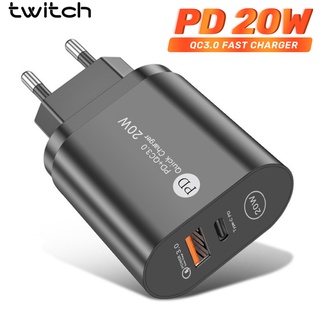 Twitch อุปกรณ์ชาร์จ USB QC 3.0 PD 20W Type C แบบติดผนัง