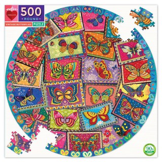 eeBoo Vintage Butterflies 500 Pc Round Puzzle จิ๊กซอว์รูปผีเสื้อวินเทจแบบ 500 ชิ้น