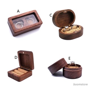 กล่องไม้ใส่แหวนแต่งงานแบบพกพา Boom Walnut Wood Box