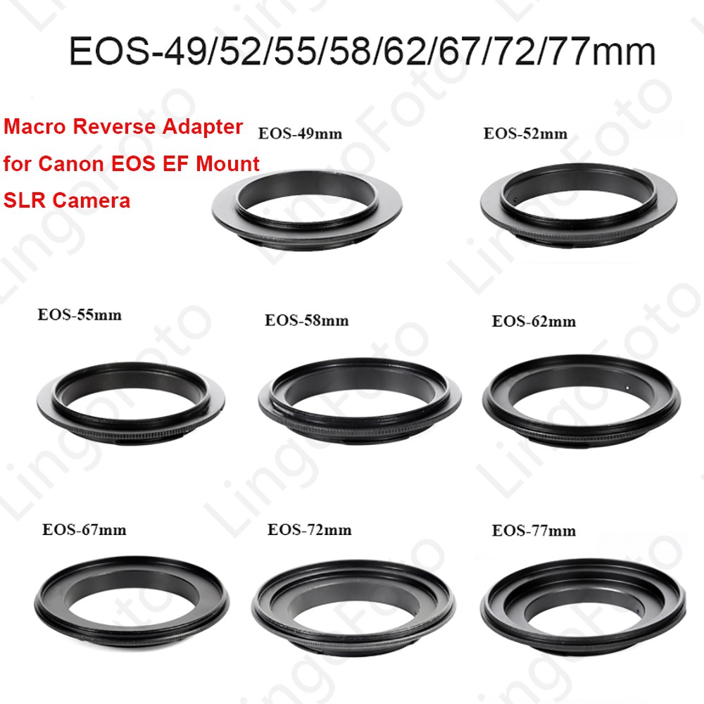 49 52 55 58 62 67 72 77 มม.เลนส์มาโครย้อนกลับอะแดปเตอร์แหวนสําหรับ Canon EOS EF MOUNT SLR DSLR LC8501