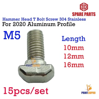 Hammer Head T Bolt Screw For Aluminium Profile 2020 Series M5 , M5 304 Stanless Steel 15pcs/set สกรูสำหรับ อลูมินัมโป...