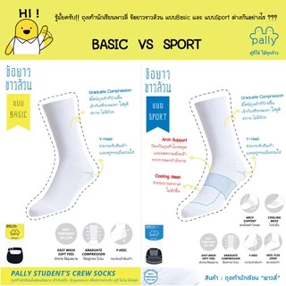 PALLY ถุงเท้านักเรียนพาวลี่ข้อยาวขาวล้วนลอนเล็ก แบบ BASIC พรีเมี่ยม nylon มีขนาดใหญ่พิเศษ 1 คู่