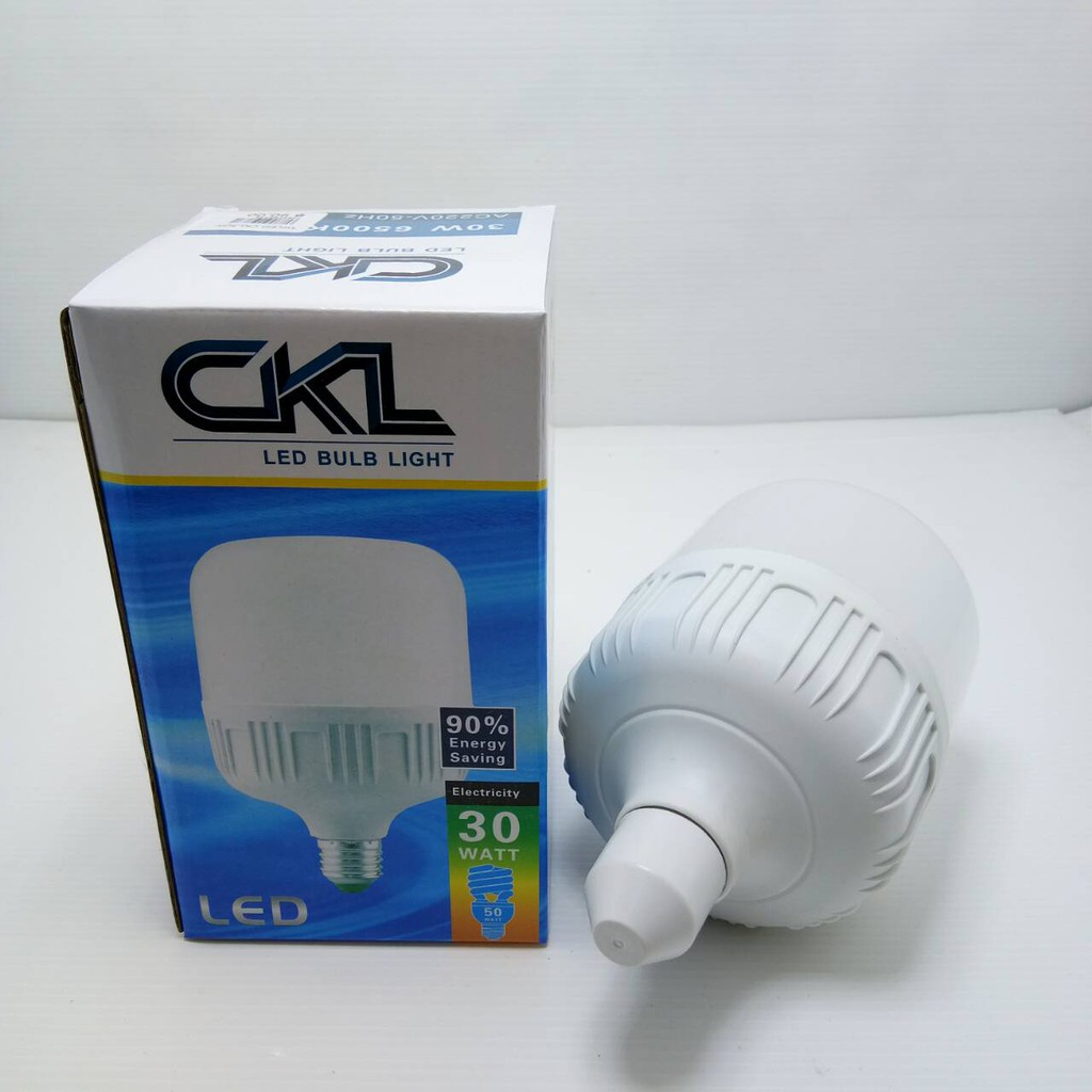 CKL หลอดไฟ LED Bulb Light ทรงกระบอก 30W เกลียวE27 แบบประหยัด แสงสีขาว แถมฟรีสาย+หัวต่อE27