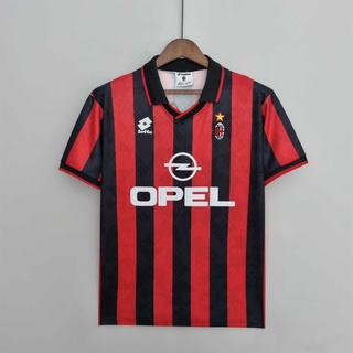 เสื้อกีฬาแขนสั้น ลายทีมชาติฟุตบอล AC Milan 95 96 Home jersey 1995 1996 ชุดเหย้า สําหรับผู้ชาย