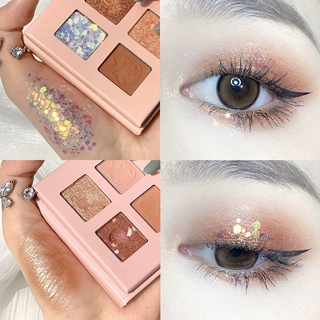 4 Color/Box Women Sexy Eyeshadow Palette Cosmetics Pearlescent Waterproof Beauty Sequins Four Square Grid Eyeshadow Makeup